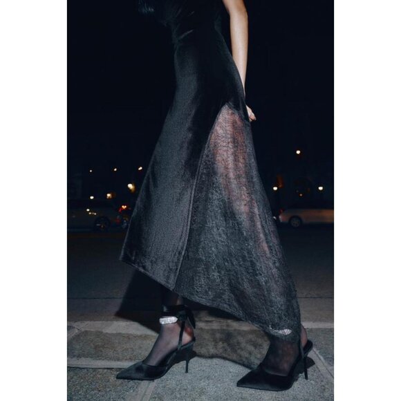 ZARA VELVET LACE MIDI DRESS - Picture 7 of 9